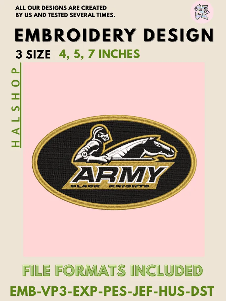 Army Black Knights Logo Embroidery Design – NCAA College Sports Team Machine Embroidery File