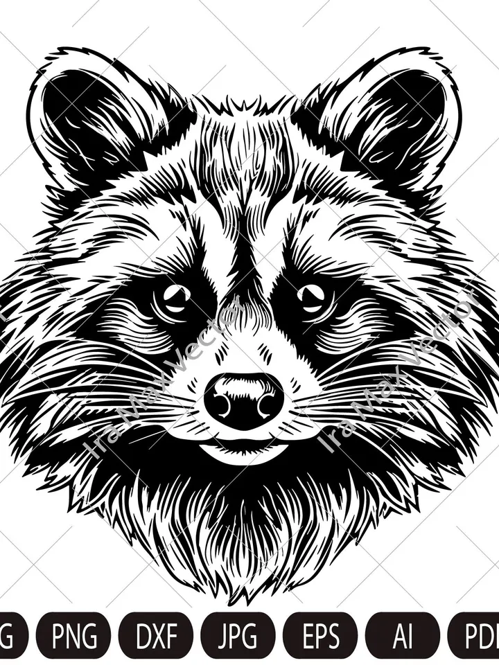 Raccoon Svg, Cute Raccoon Vector, Raccoon Cutfile,Raccoon head svg, Raccoon face svg,Tattoos, Stickers, Clothes, Home Decoration