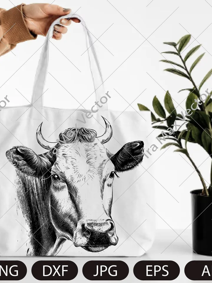 Cow Vector Animal,cow head Illustration,cow face svg, Print on Demand, Wall Art, Logo
