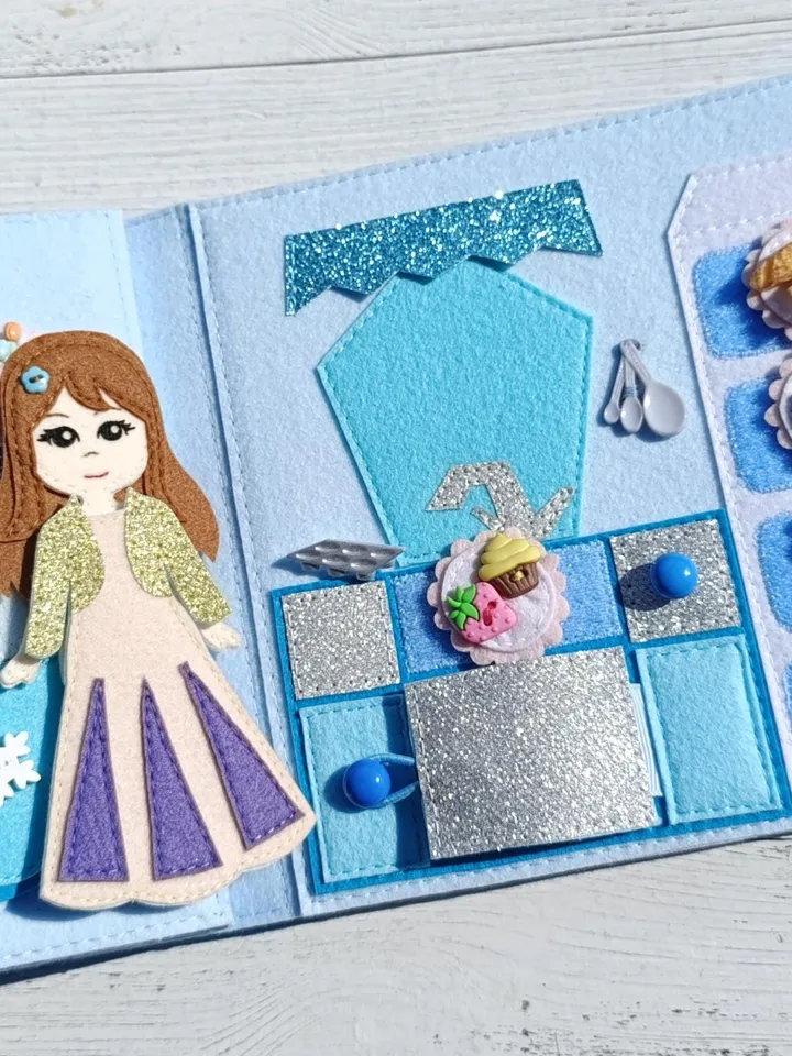Quiet book Dollhouse pattern, Blue Castle Felt book pattern, Felt doll Pattern with clothes set, Dress up Doll, Busy book pattern for girl