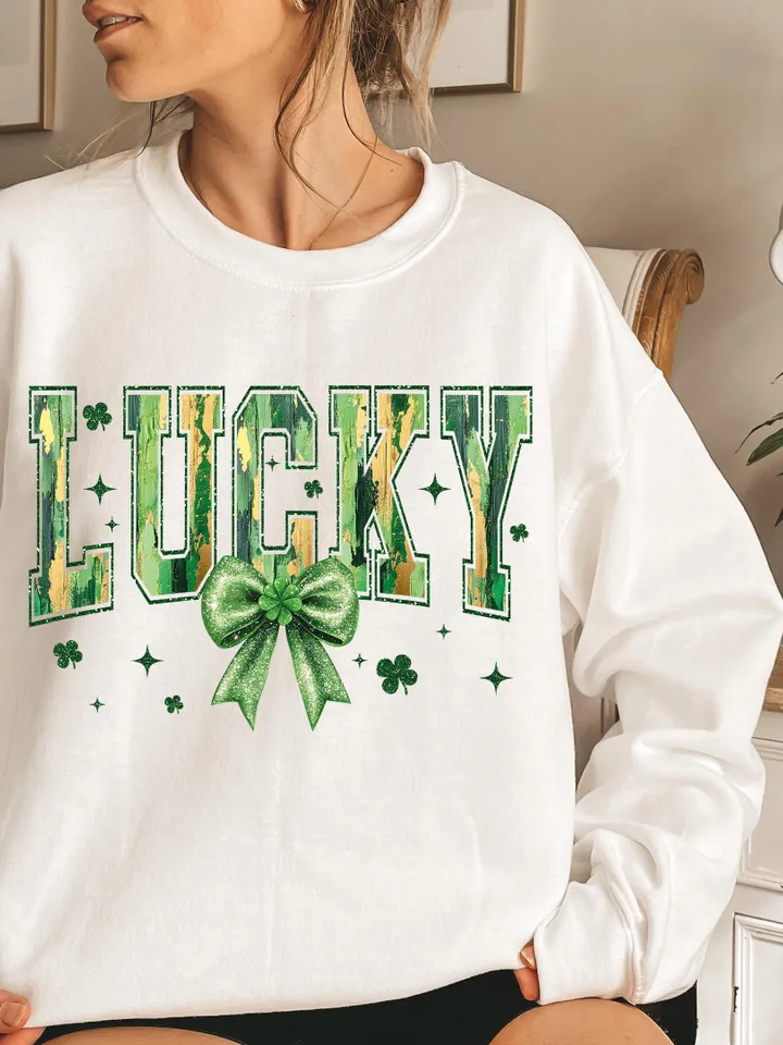 Glitter St Patrick's Day Coquette PNG, St Patty's Day Varsity png, Lucky Shamrock PNG, Coquette Bow Png, Irish Png, Brushstroke