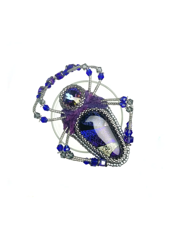 Purple spider brooch, Beaded insect brooch