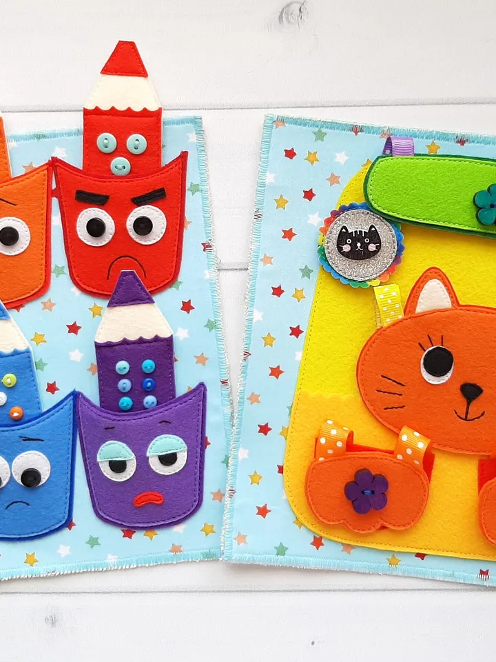Color sorting Quiet book Pattern , Felt activity book pattern pdf, Soft sensory book template, Busy book sewing ideas for toddler