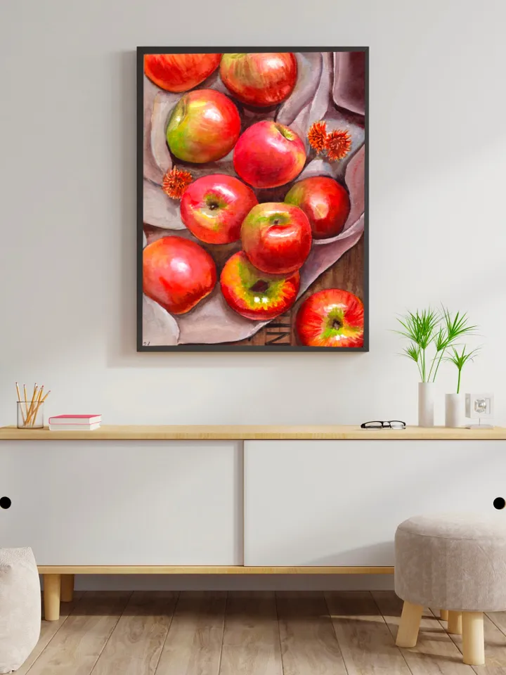 Apple Watercolor Painting Art Kitchen Decor Home Decor Still Life apple Wall Food Art Print Colorful Red Apples Poster Watercolor Painting