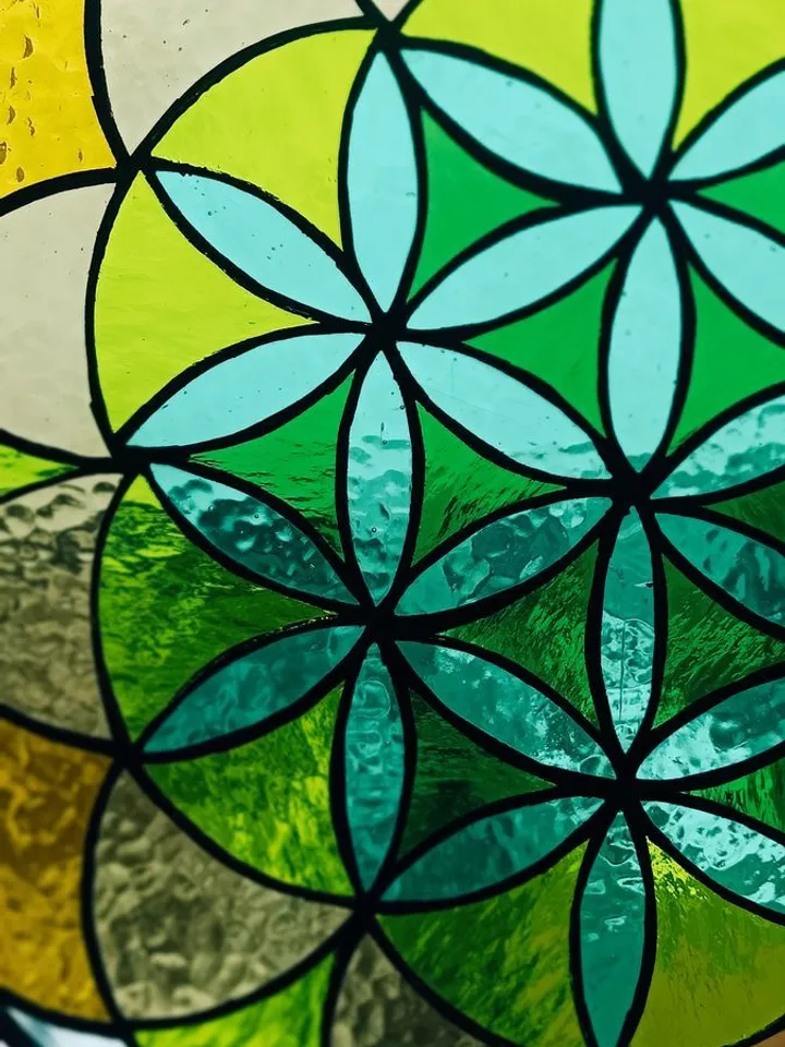 Mandala "Flower of Life", Stained Glass Mandala "Flower of Life", Tiffany Mandala with Sacred Geometry, Colorful Glass Mandala – Flower of Life, Sacred Stained Glass Wall Art, Handmade Flower of Life Mandala