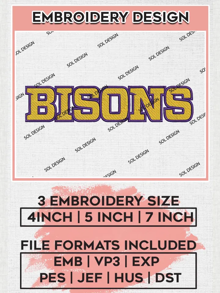 NCAA Bisons Team Writing Logo Embroidery Design Files, NCAA Lipscomb Bisons Machine Embroidery, NCAA Teams, 3 sizes, NCAA Machine embroidery designs, Digital Download