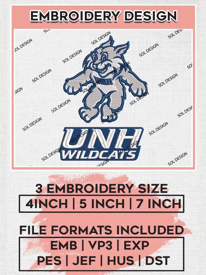 New Hampshire Wildcats Embroidery Files, NCAA New Hampshire Wildcats Team Embroidery, NCAA Logo, NCAA UNH Wildcats , Machine embroidery designs, Digital Download