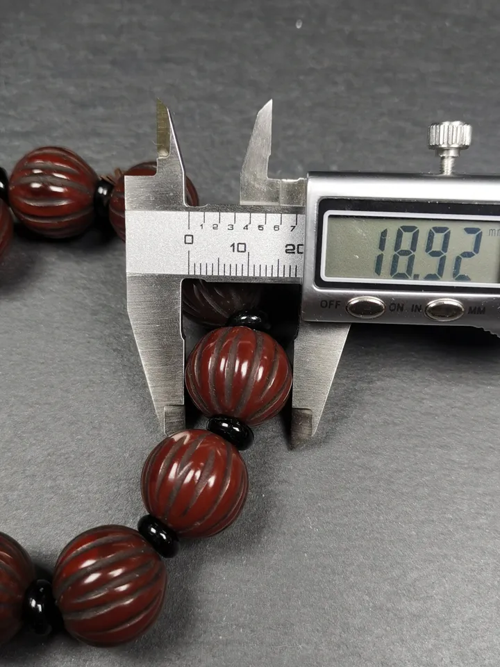 Gandhanra Old Tibetan Wrist Mala, 0.75" Agate Pumpkin Ball Prayer Beads Bracelet