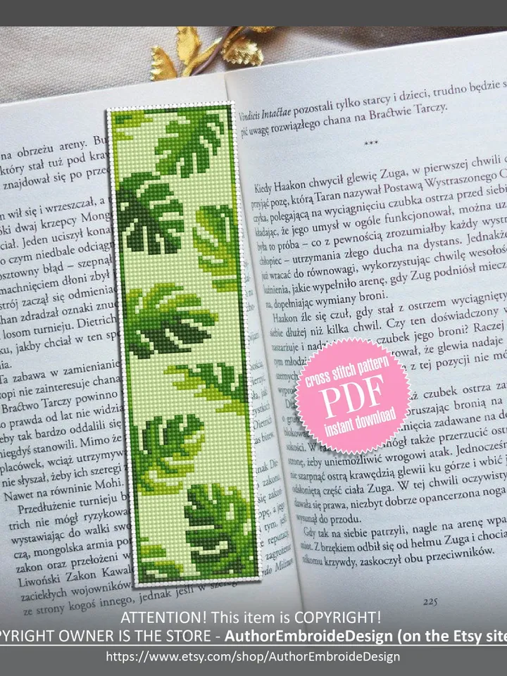 Bookmark cross stitch pattern digital PDF Handmade bookmark embroidery beginners Instant download Floral ornament Gift for book lover #B9