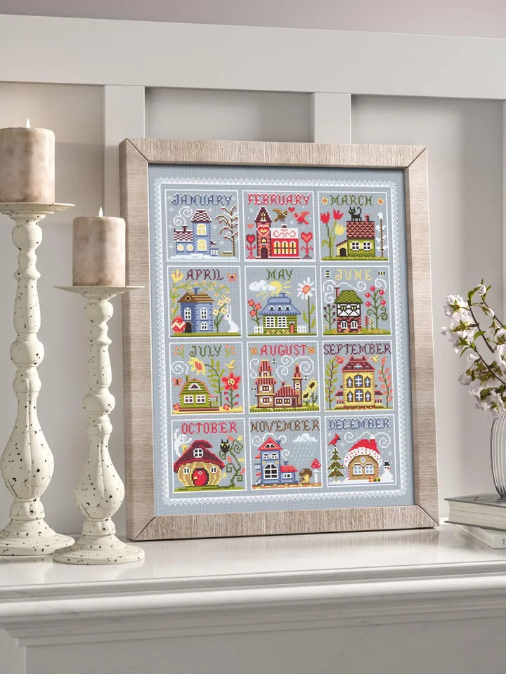 House calendar cross stitch pattern PDF download House seasons cross stitch chart, Cute house pattern digital PDF, Holiday cross stitch #T38