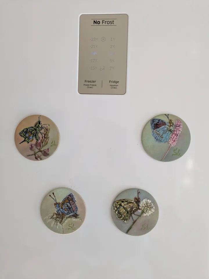 Butterfly Miniature Set Oil Painting Magnetic Round Canvas 3 Inch