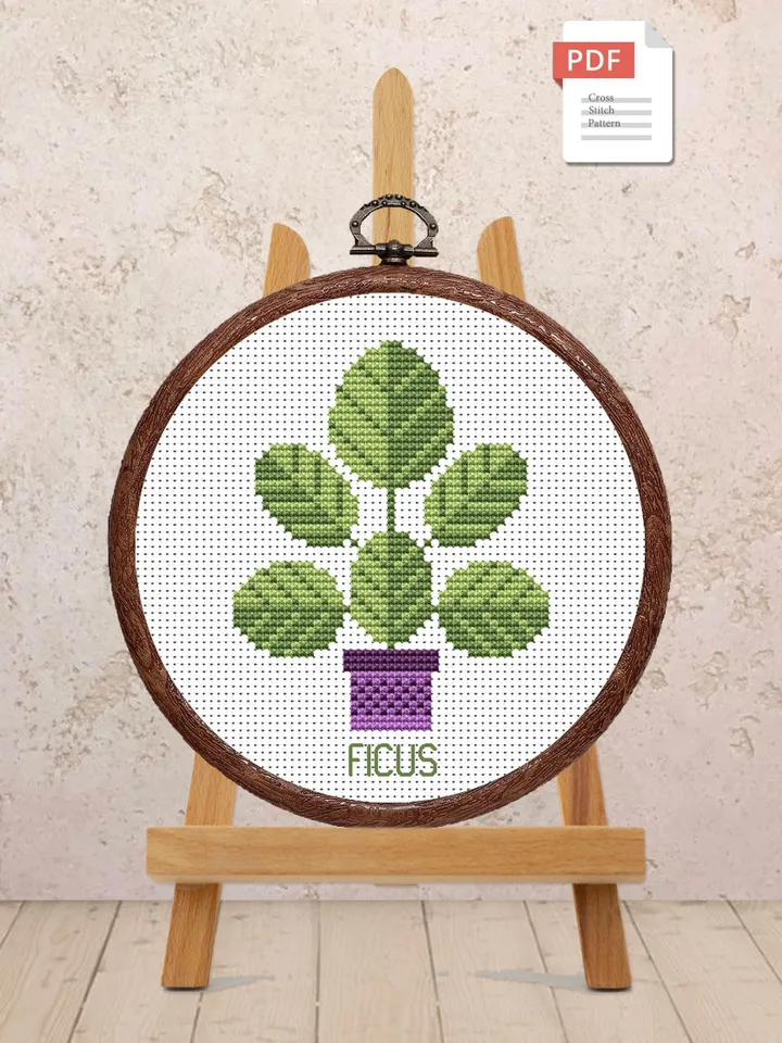Ficus Cross Stitch Pattern, Flower Cross Stitch Pattern, Embroidery Ficus, Flowers xStitch, Potted Flowers Cross Stitch Pattern #flw006