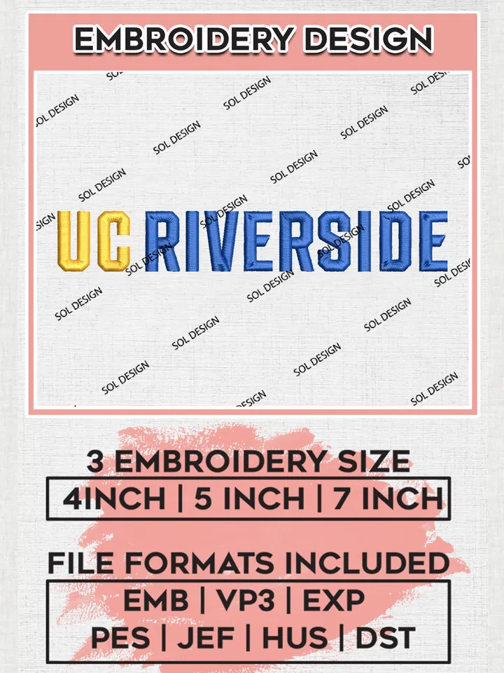 NCAA UC Riverside Team Word Logo Embroidery Design Files, NCAA UC Riverside Highlanders Machine Embroidery, NCAA Teams, Game Day, 3 sizes, NCAA Machine embroidery designs, Digital Download