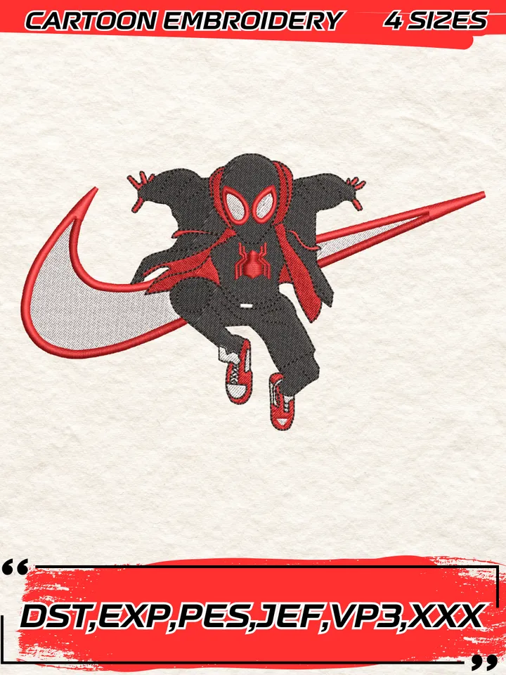 Swoosh Spiderman Embroidery Design,Machine Embroidery Design File,4 Sizes, Digital Download