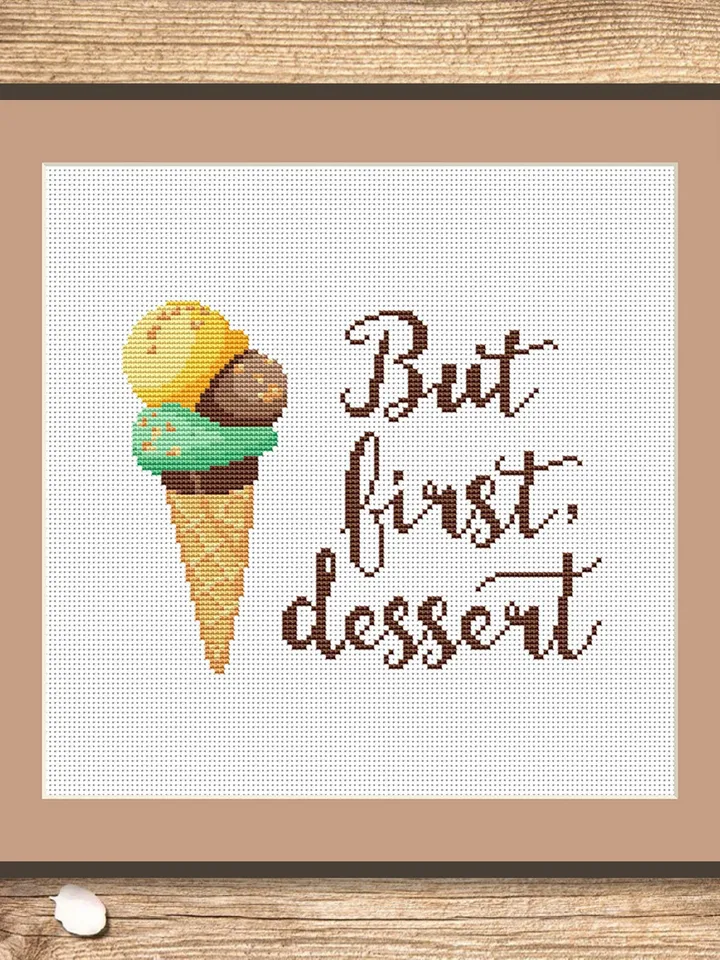 Set of 2 Ice Cream Cross Stitch Pattern, Kitchen Cross Stitch, Embroidery Ice Cream, Dessert Cross Stitch, Modern Cross Stitch #kt025