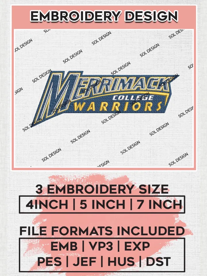 NCAA Merrimack Warriors Team Wordmark Logo Machine Embroidery Design, NCAA Merrimack Warriors Team Design Design files, NCAA Team Embroidery Designs, NCAA Machine Embroidery Designs, Digital Download
