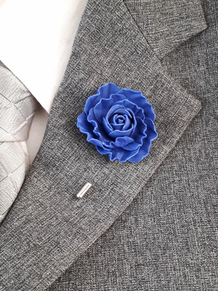 Blue rose men's lapel pin Leather boutonniere for him 3rd anniversary gift, art.1