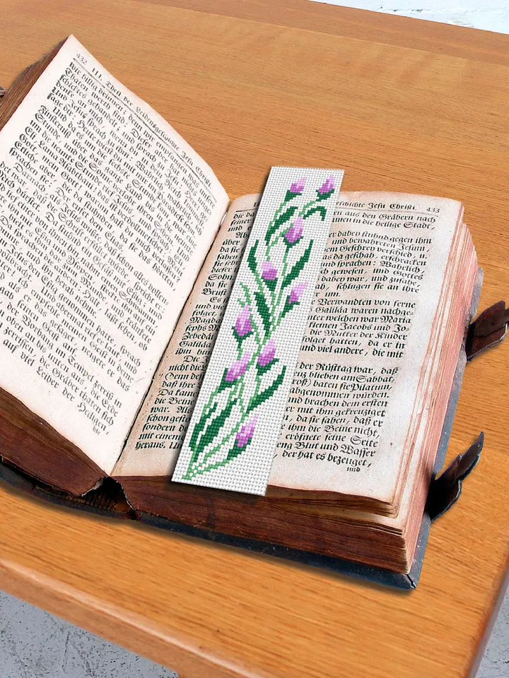 Flower bookmark cross stitch pattern PDF download Small floral cross stitch chart, Cute Handmade bookmark digital PDF, Flower pattern #B206