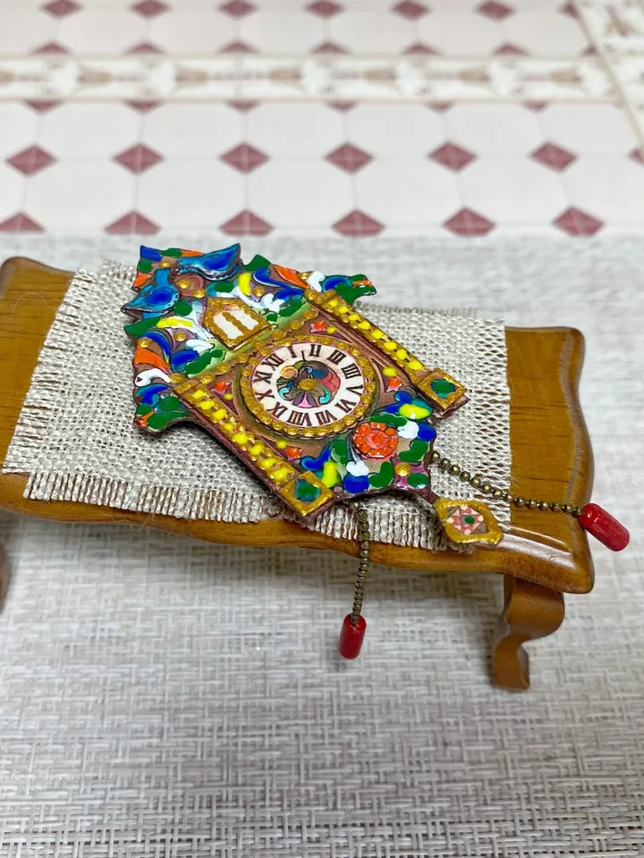 Imitation watch. Dollhouse miniature. Handmade. Author's design.1:12. Three-dimensional clock for a dollhouse. Wall clock.