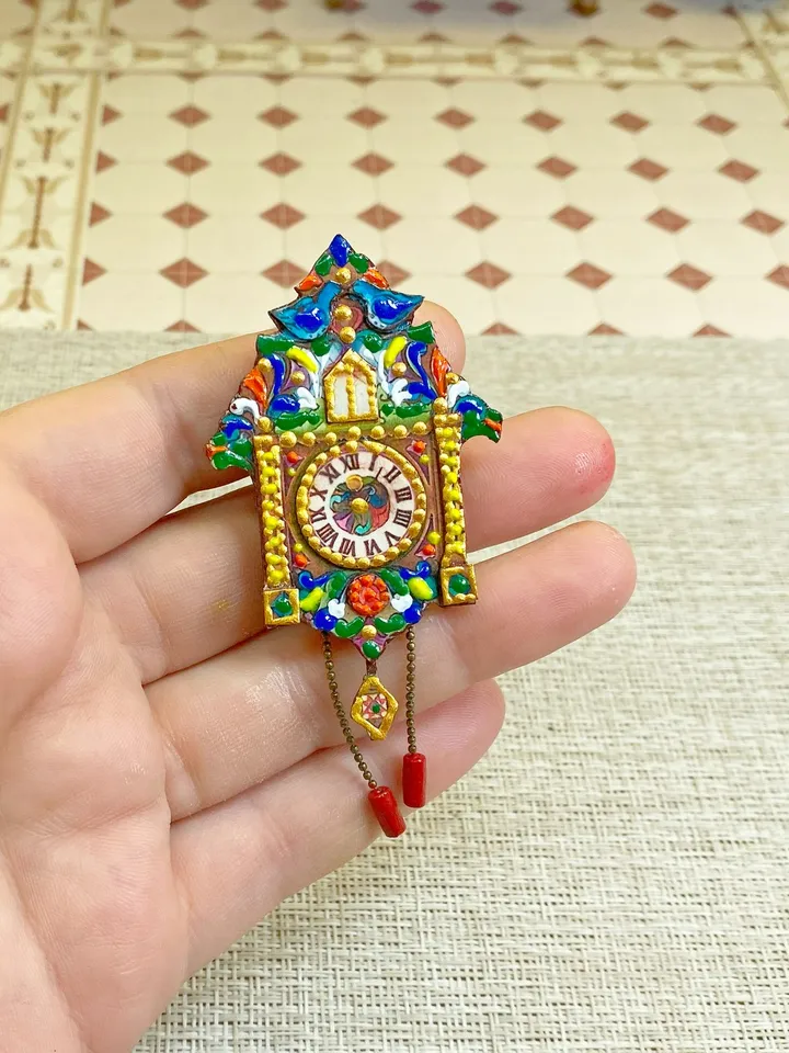Imitation watch. Dollhouse miniature. Handmade. Author's design.1:12. Three-dimensional clock for a dollhouse. Wall clock.