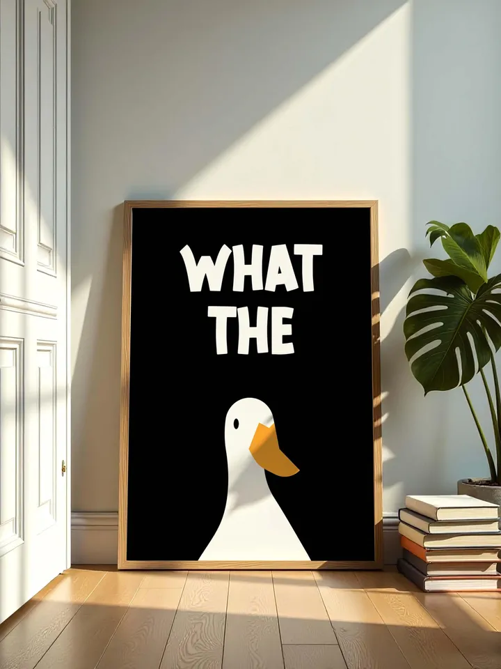 What the Duck Poster Funny Bathroom Wall Art Printable Duck Quote Digital Humor Sign Quirky Toilet Decor Instant Download Digital black