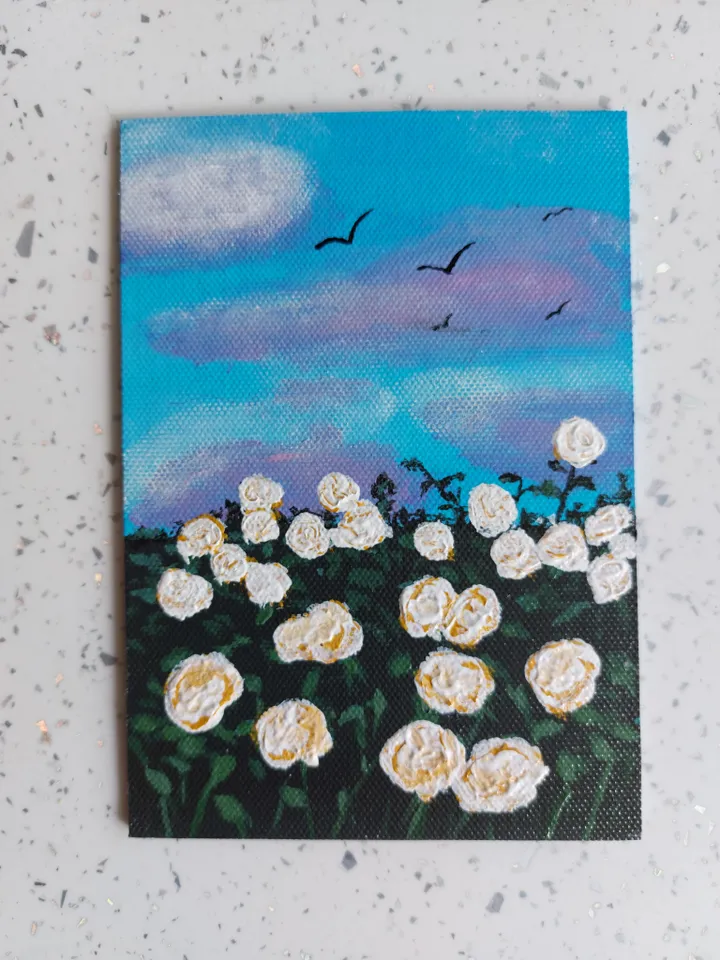 Mini painting of Wildflowers, Original design, Painting on a panel