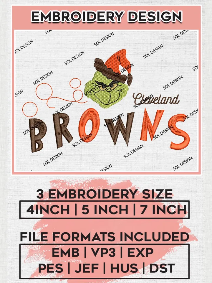Christmas Grinch Cleveland Browns Embroidery Designs, Grinch Embroidery Files, NFL Browns Machine Embroidery Designs, NFL Cleveland Browns Logo, NFL Christmas Machine Embroidery Design, Digital Download