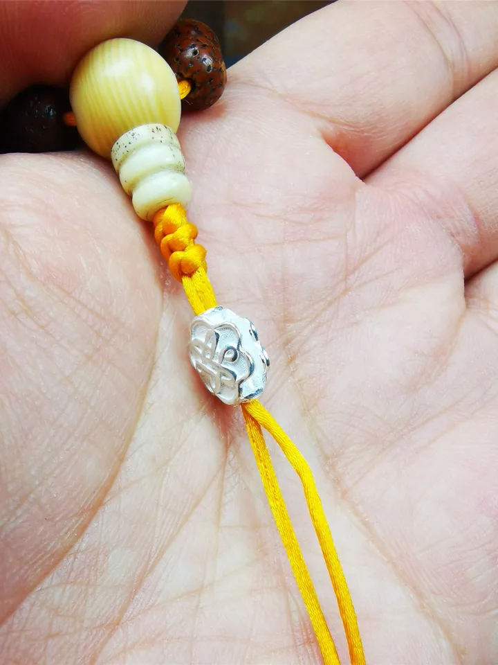 Gandhanra Handmade Tibetan Buddhist Mala Bead,Sterling Silver Lucky Knot Bead,Endless Knot Bead for Prayer Beads,Jewelry Accessories