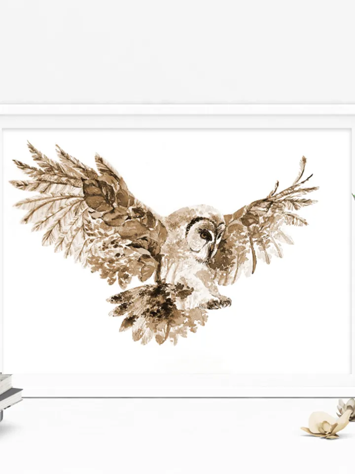 Owl Art Print, Printable Download, Sepia Watercolor Print, Wild Animal, Wall Decor, Prints Wall Art, Forest Nature Eco