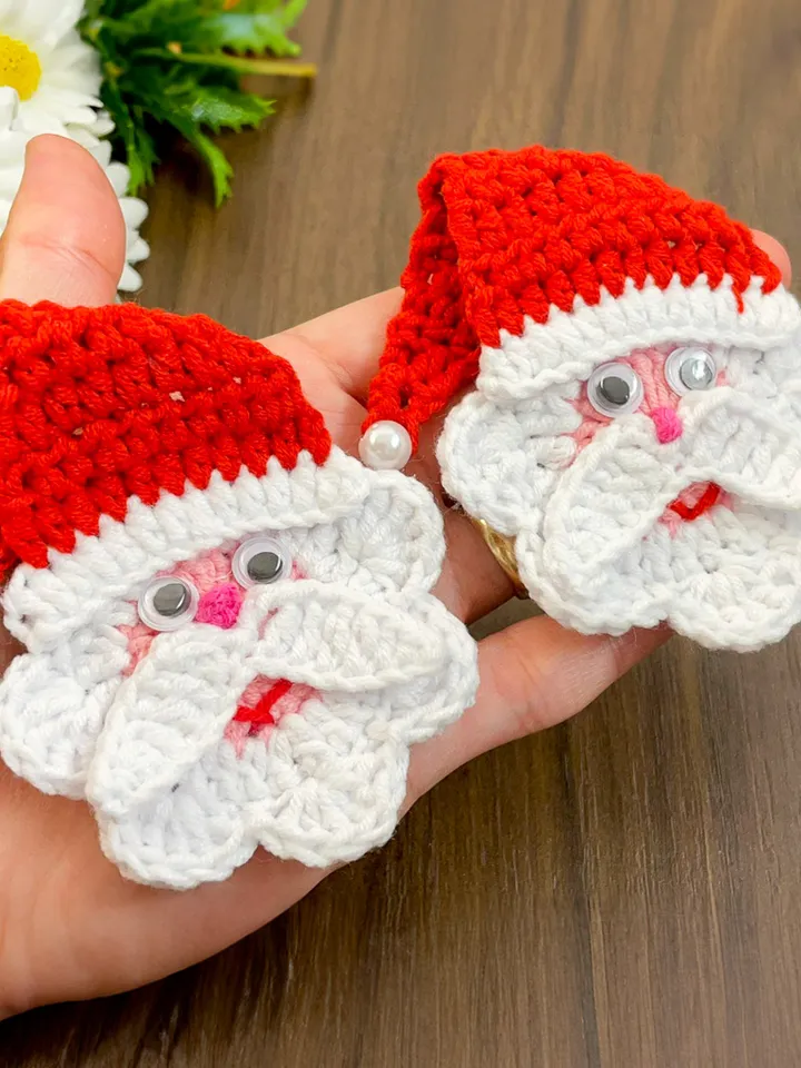 Santa Claus Applique Pattern, Christmas Crochet Tutorial for Ornament Decoration, Easy Holidays Gift Idea, Beginner Crochet