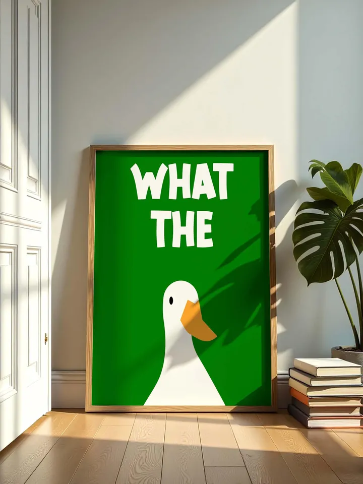 What the Duck Poster Funny Bathroom Wall Art Printable Duck Quote Digital Humor Sign Quirky Toilet Decor Instant Download Digital dark green