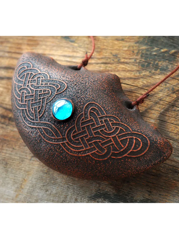 Druid flute "Element of Water" blue inlay / natural major ocarina/ ceramic musical instrument