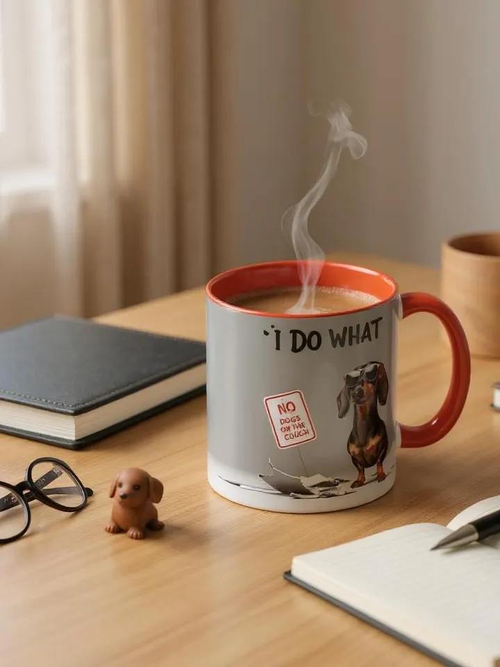 Dachshund French Toile de Jouy Ceramic Mug, Toile Coffee Cup for Doxie Mom, Sausage Dog Lover Gifts, Dog Tea Drinkware, Gift For Dog Lovers