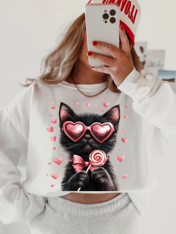 Valentine Cute Cat Png, Funny Cat With Sunglasses, Blowing Bubble PNG, Trendy Valentine Png, Cat Lover Png, Heart Love Cat Valentine Png