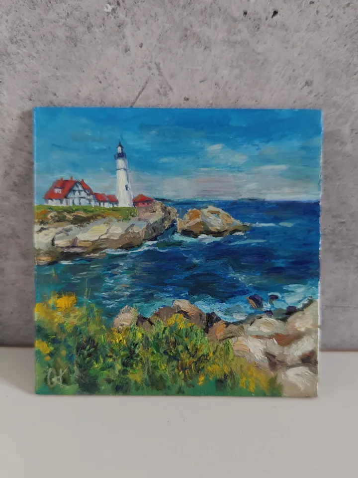Lighthouse and osean oil painting