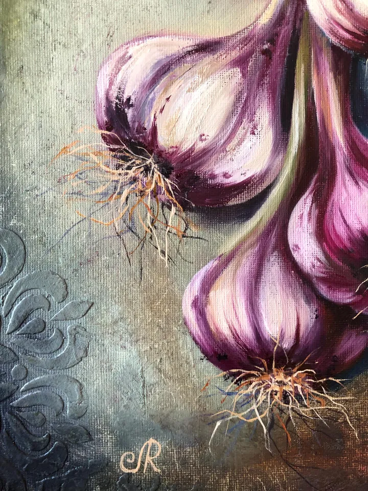 Garlic Original Painting Still life Oil Painting Vegetables Painting Food Wall Art Garlic