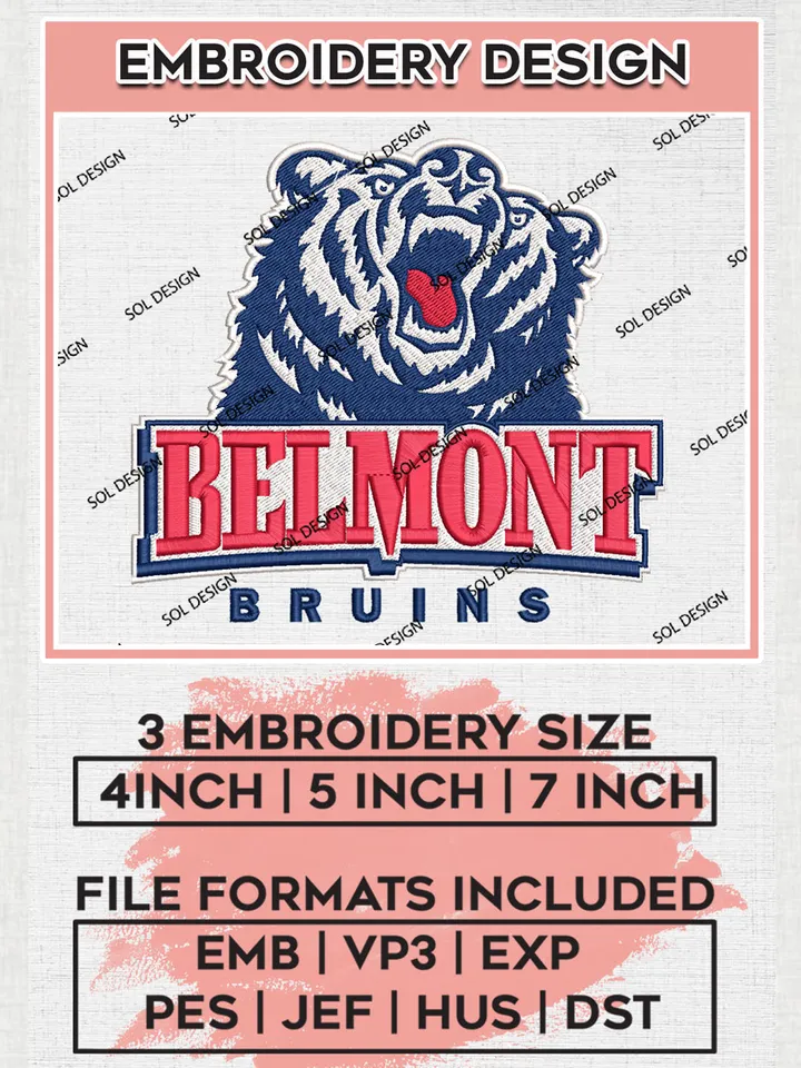 Belmont Bruins Logo Machine Embroidery Design, NCAA Belmont Bruins Embroidery Design Design files, NCAA Embroidery Designs, NCAA Machine Embroidery Designs, Digital Download