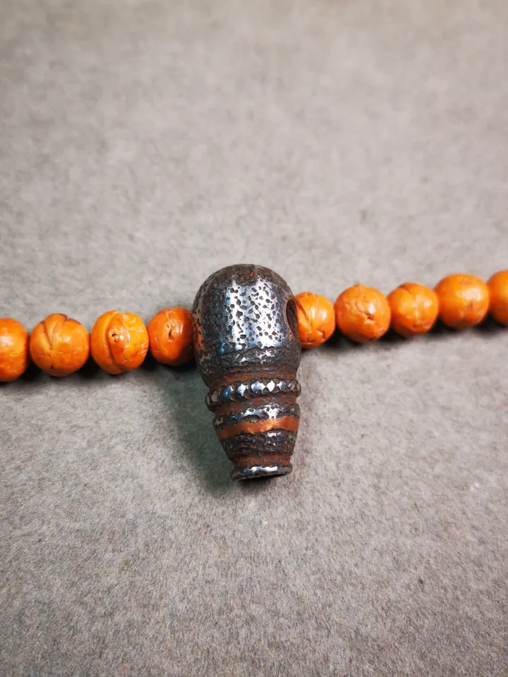 Gandhanra Cold Iron Guru Bead, T-drilled 3-Hole Mala Bead, Prayer Bead Accessories,Connector Bead for Buddhist Bead