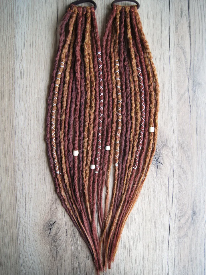 Red dreadlock extensions on hair tie 2 Ponytail synthetic dreads bronze red auburn bohemian boho style Wig Hair Falls cosplay