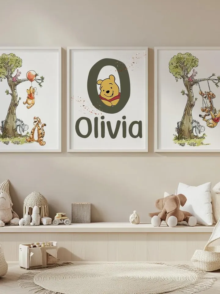 Winnie the Pooh Nursery print, nursery decor printable wall art; Hundred Acre Wood kids room watercolor art; digital download