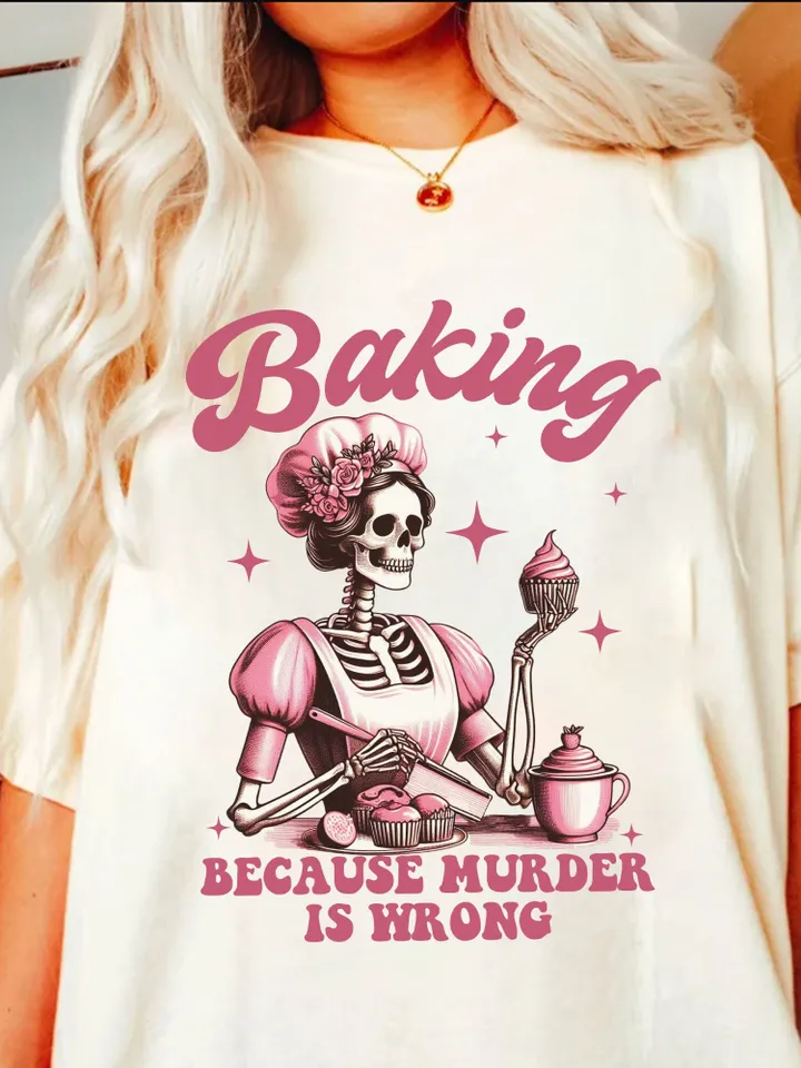 Baking Because Murder Is Wrong PNG Funny Skeleton Housewife Adult Humor Png Cute Pastel Goth Png Witchy Funny Sarcastic SUBLIMATION ORIGINAL