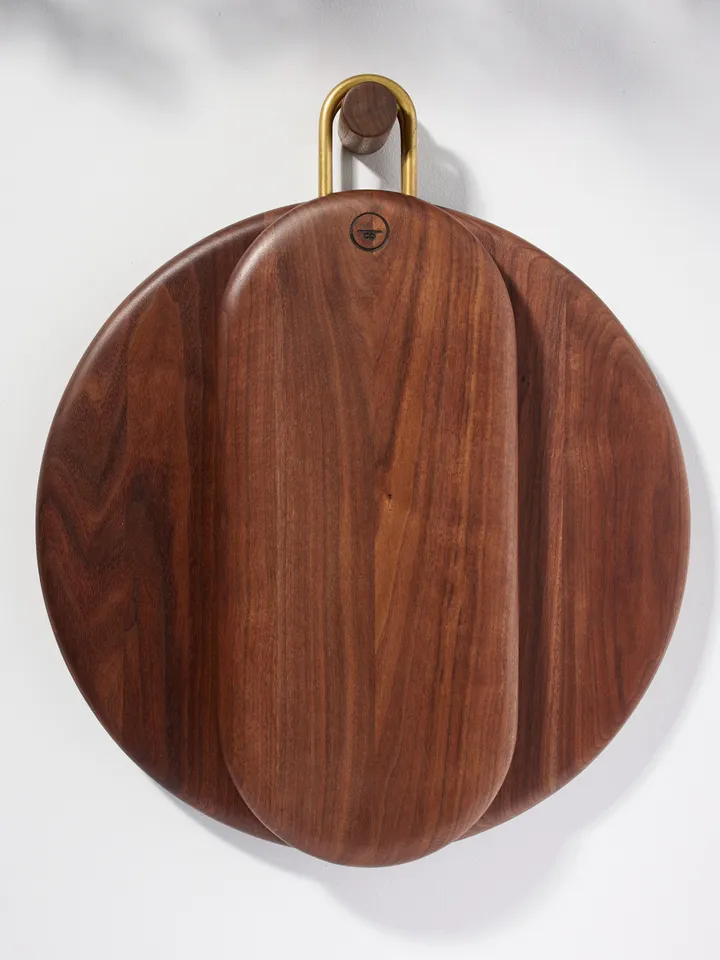 Walnut and Brass Cutting Board - Curvy round and smooth shape