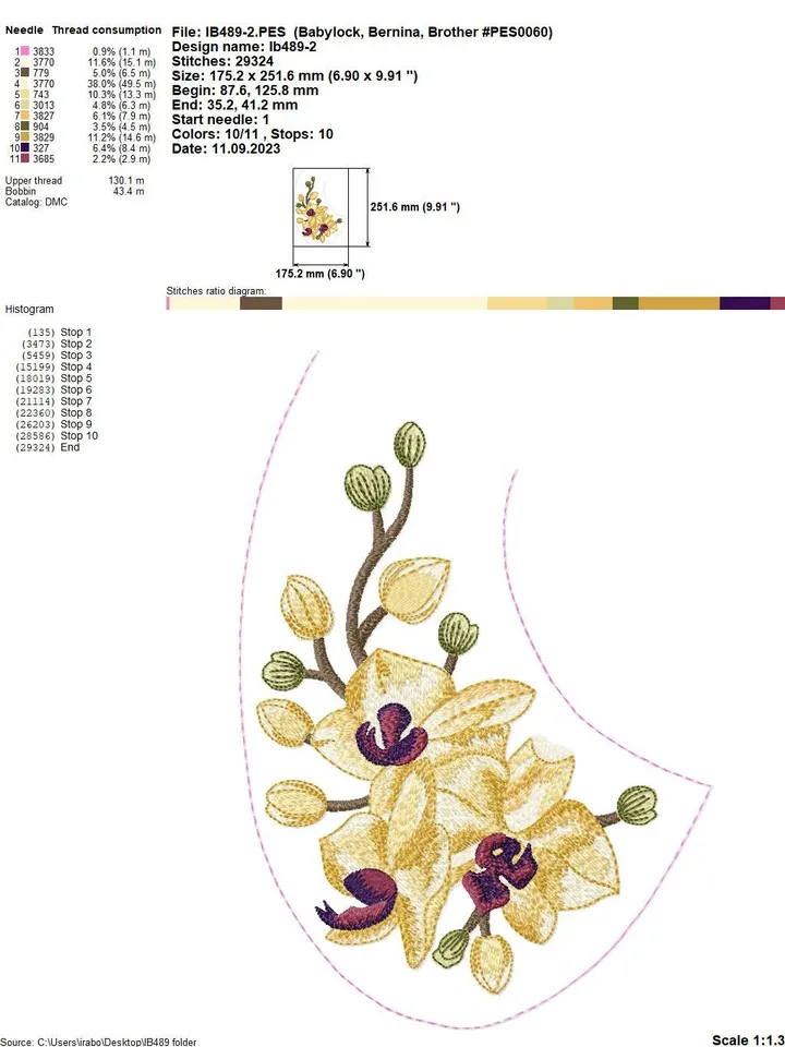 Machine embroidery design for collar “Orchids”