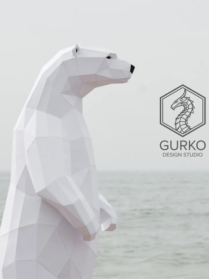 Polar Bear ( 1 and 2 metres) Papercraft, Digital Template, PDF Download, Gurko, Low Poly, Pepakura, DIY Origami Sculpture, Paper Party Decor