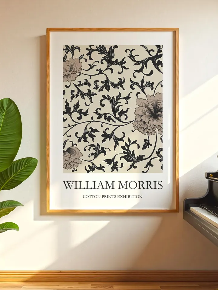 William Morris Monochrome Print Vintage Textile Poster Museum Style Home Decor Interior Pattern Digital Download Gift Classic Black White