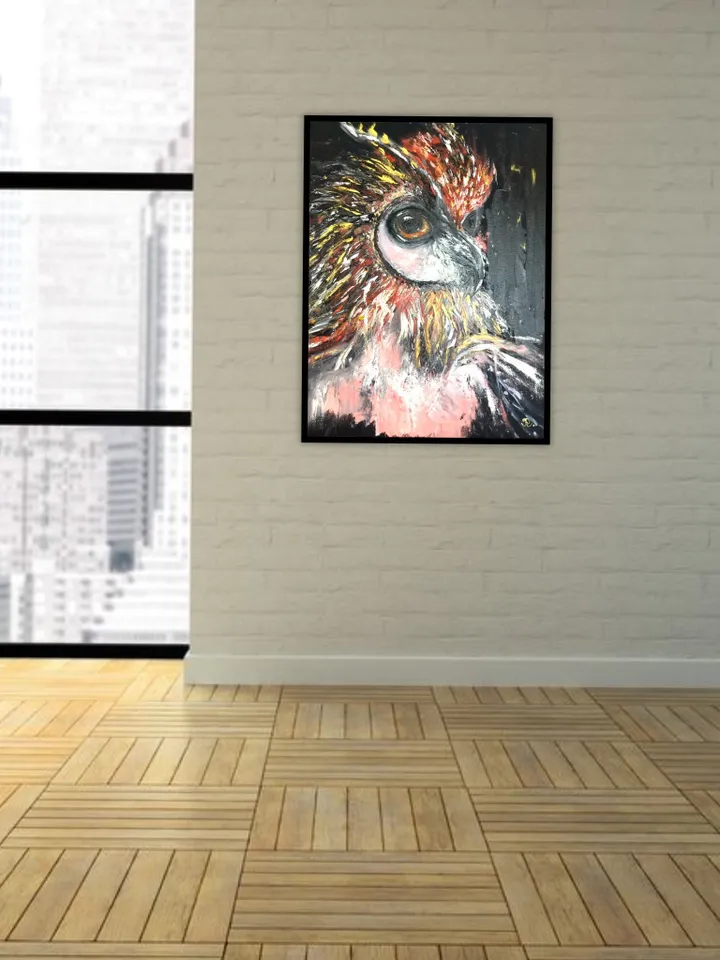 Fantasy woman-owl, original oil painting on stretched canvas,home decoration wall art,hand made ,gift for her.