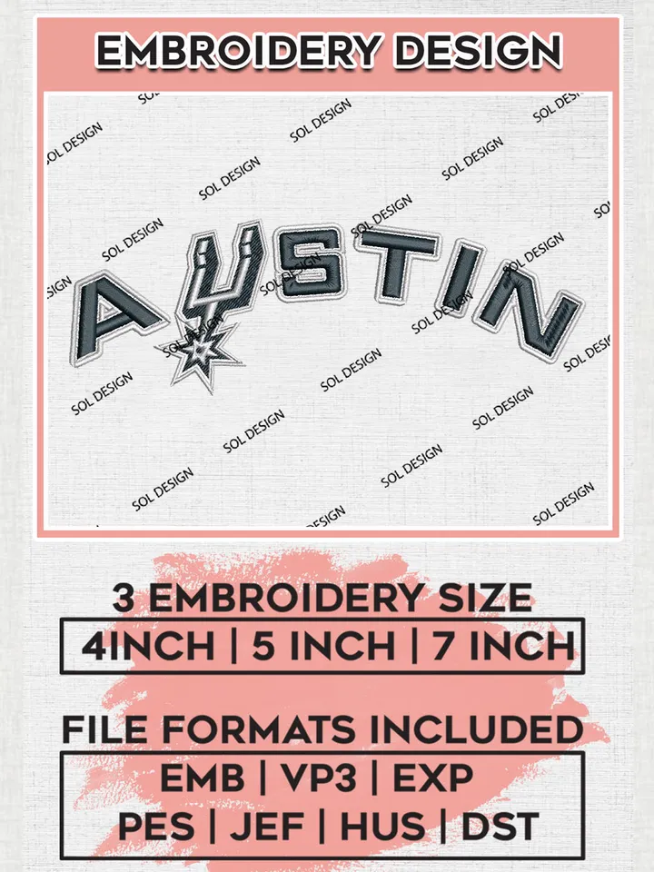 NBA  Austin Spurs Team Word Logo Embroidery Designs, NBA G League Team Embroidery Files, Basketball Machine Embroidery Designs, NBA Spurs Team Logo, Sport Machine Embroidery Design, Digital Download