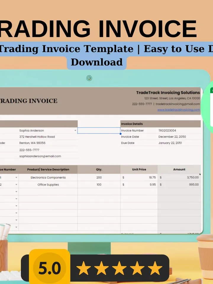 Editable Trading Invoice Template | Easy to Use Digital Download | Google Sheets Invoice for Freelancers and Small Businesses