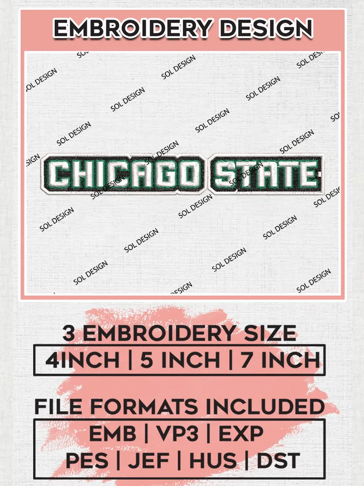 NCAA Chicago State College Team Writing Logo Embroidery Design Files, NCAA Chicago State Cougars Machine Embroidery, NCAA Teams, 3 sizes, NCAA Machine embroidery designs, Digital Download