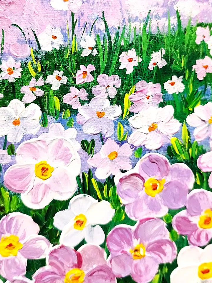 Sunset painting landscape art wildflowers wall decor